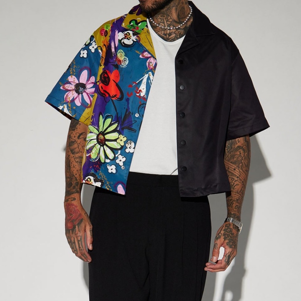 Cropped men button up shirt